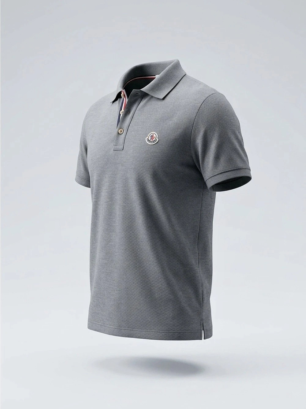 Moncler Logo Patch Cotton Piqué Polo Shirt Men's Gray Polo